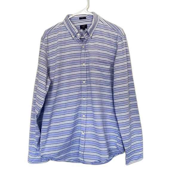 J. Crew Men Slim Fit Oxford Shirt Baby Blue Stripe Cotton Button Down Size Large - Picture 1 of 4